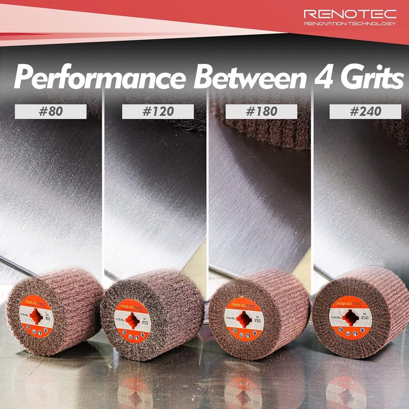RENOTEC Non-Woven Wire Drawing Flap Wheel, 120x100mm, for Stainless Steel, Copper Satin Finishing and Metal Surface Treatment, SCT Conditioning Buffing Drum for Burnishing Polishing Machine (180 Grit) - Image 4